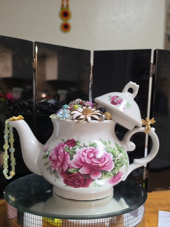 Hand Crafted Other - Hand Crafted Jewelry  Embellished Porcelain Rose Teapot  Art